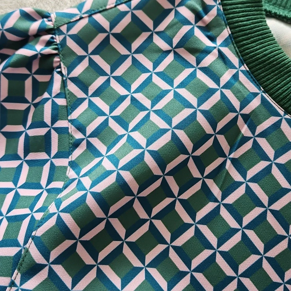 Addison Bay Long Sleeve Vine Dress: Geo Trelis- Green/Pink/Teal - Picture 12 of 15